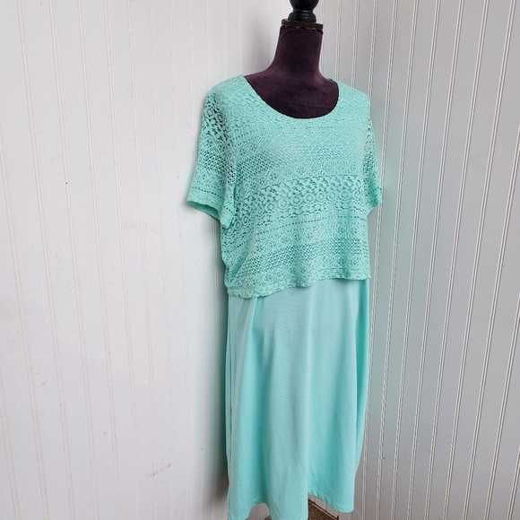 Elegant Mint Crochet Overlay Dress - Picture 3 of 14